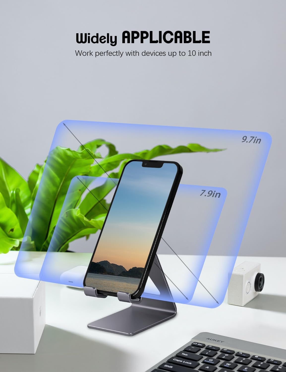 Aluminum Mobile Phone Stand and Desk Holder for iPhone and Samsung Smartphones, Dark Gray