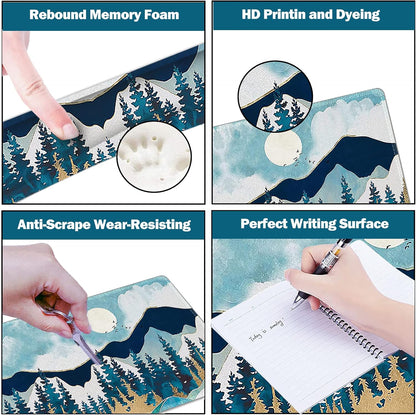 Multifunctional Large Gaming Mouse Pad Set with Keyboard Wrist Rest, Mouse Wrist Cushion, Extended Mousepad, and Coaster - 35x15.5 Inches, Abstract Mountain Design