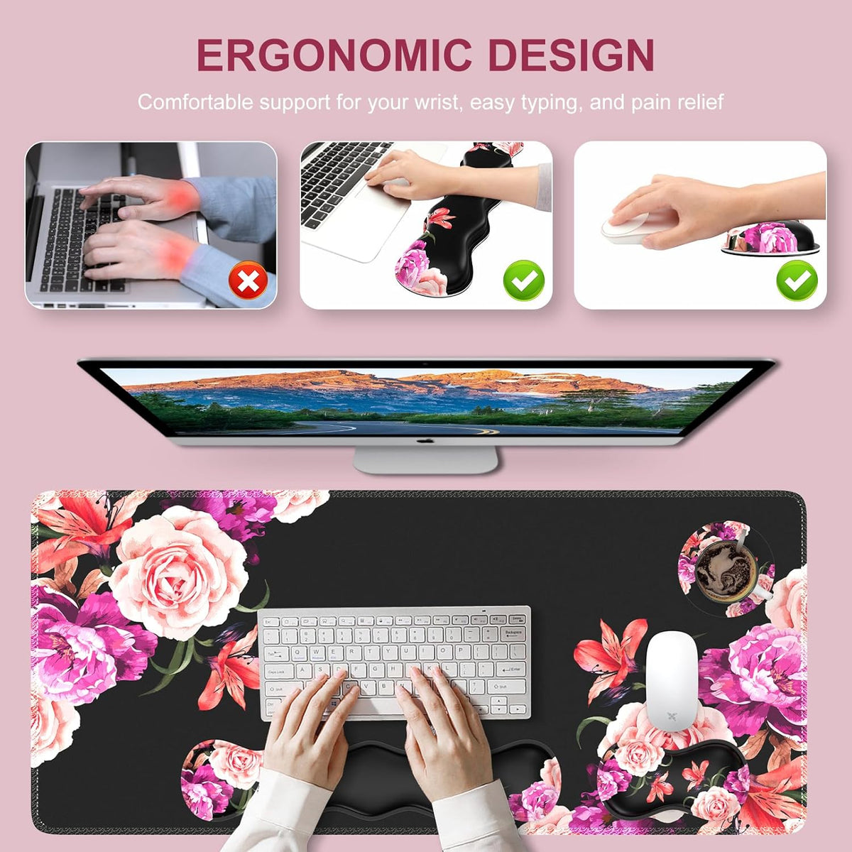 Peony Flower Mouse Pad Set for Enhanced Desk Aesthetics and Functionality
