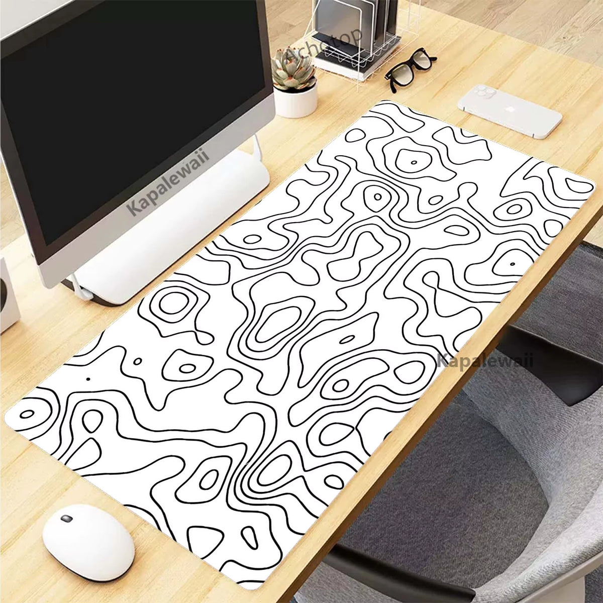 Black and White Topographic Map Art Mouse Pad XXL Mousepad