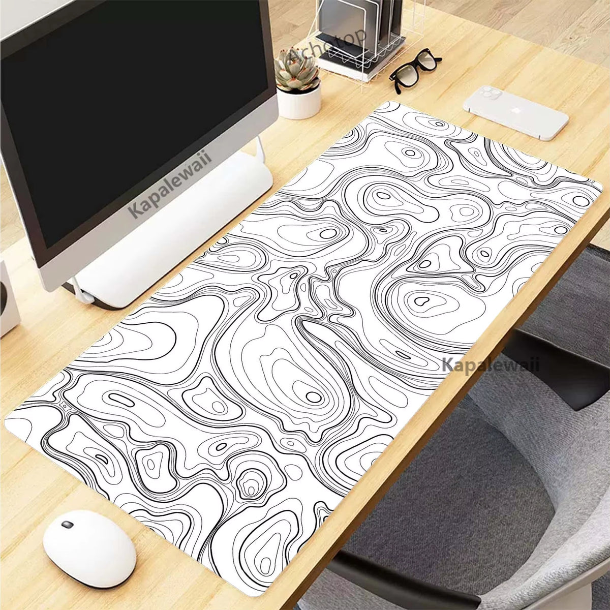 Black and White Topographic Map Art Mouse Pad XXL Mousepad