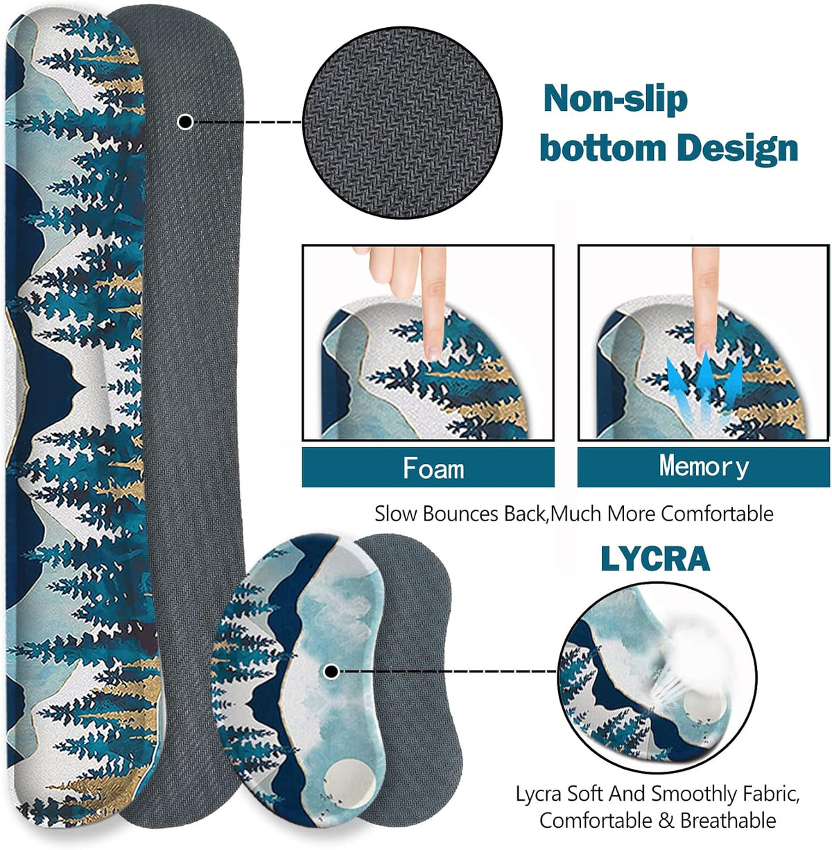 Multifunctional Large Gaming Mouse Pad Set with Keyboard Wrist Rest, Mouse Wrist Cushion, Extended Mousepad, and Coaster - 35x15.5 Inches, Abstract Mountain Design