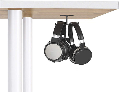 Dual Headphone Hanger Stand for Under Desk, Aluminum Adhesive and Screw-Mount Headset Hook, Space-Saving PC Gaming Accessory for All Headphones, Black
