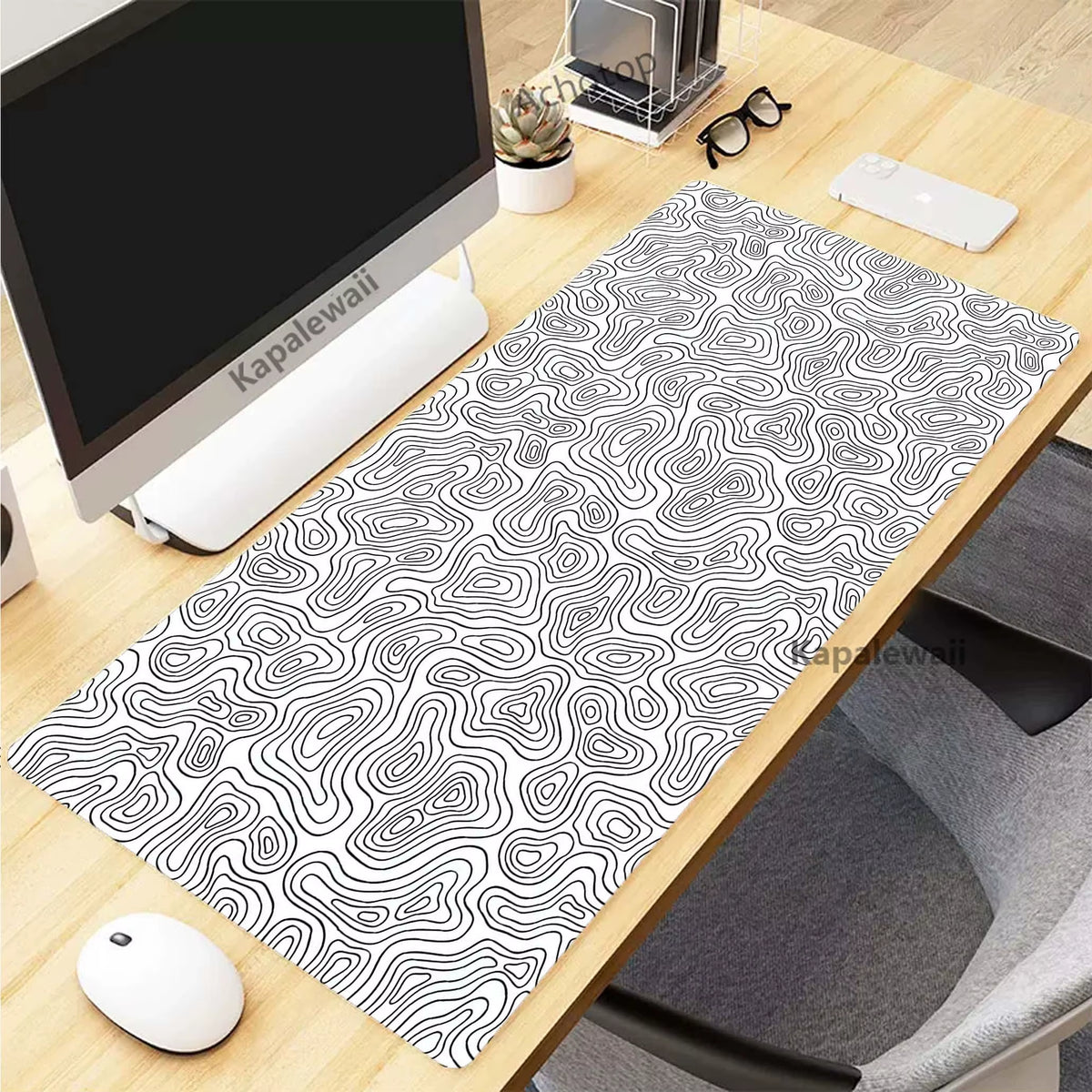 Black and White Topographic Map Art Mouse Pad XXL Mousepad