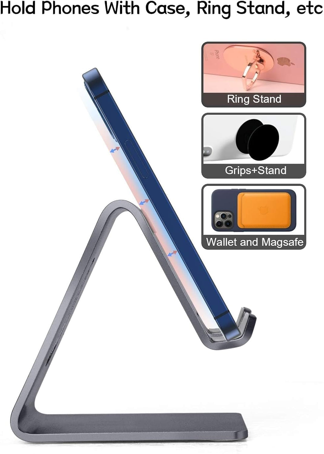 Aluminum Mobile Phone Stand and Desk Holder for iPhone and Samsung Smartphones, Dark Gray