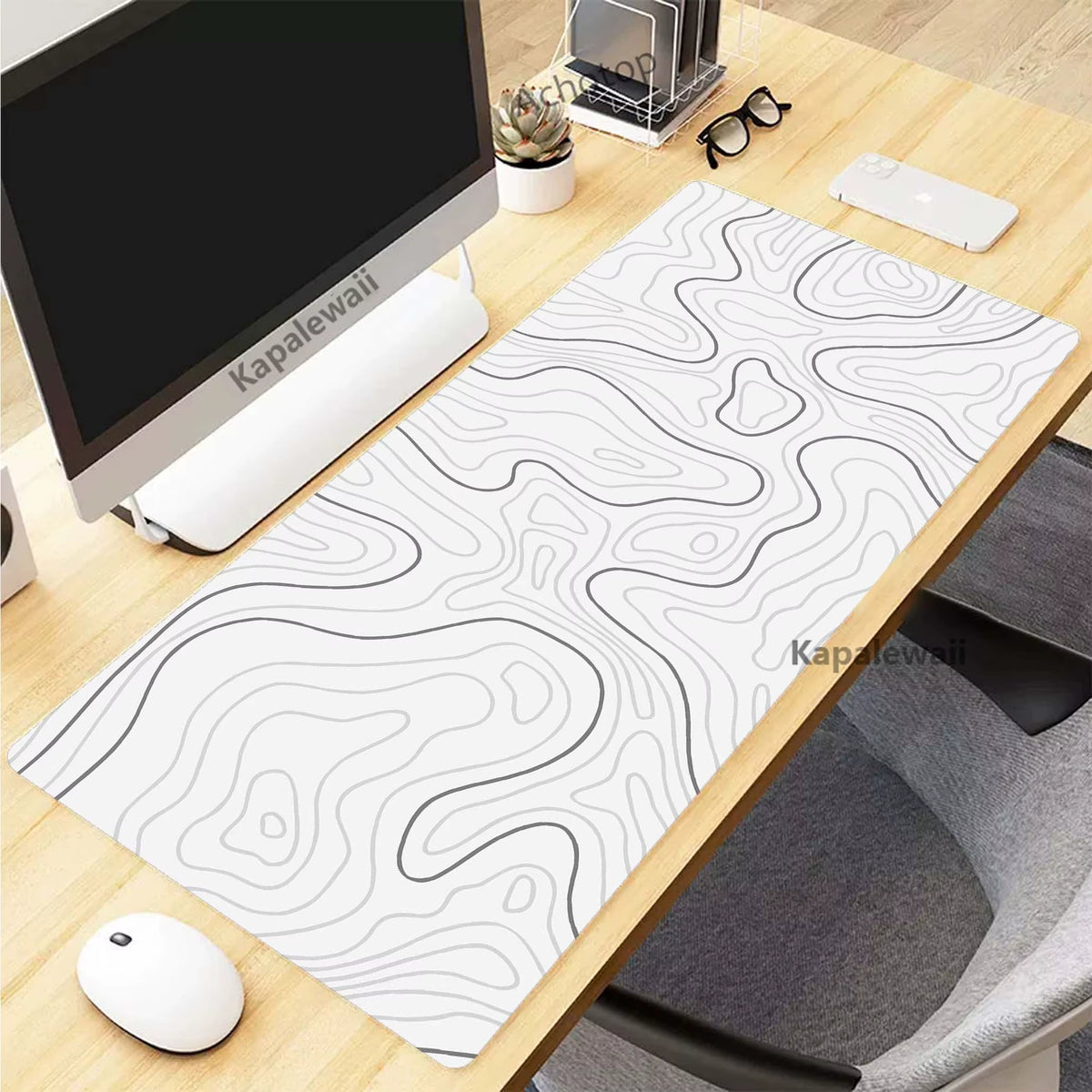 Black and White Topographic Map Art Mouse Pad XXL Mousepad