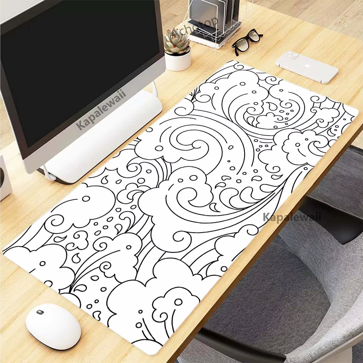 Black and White Topographic Map Art Mouse Pad XXL Mousepad
