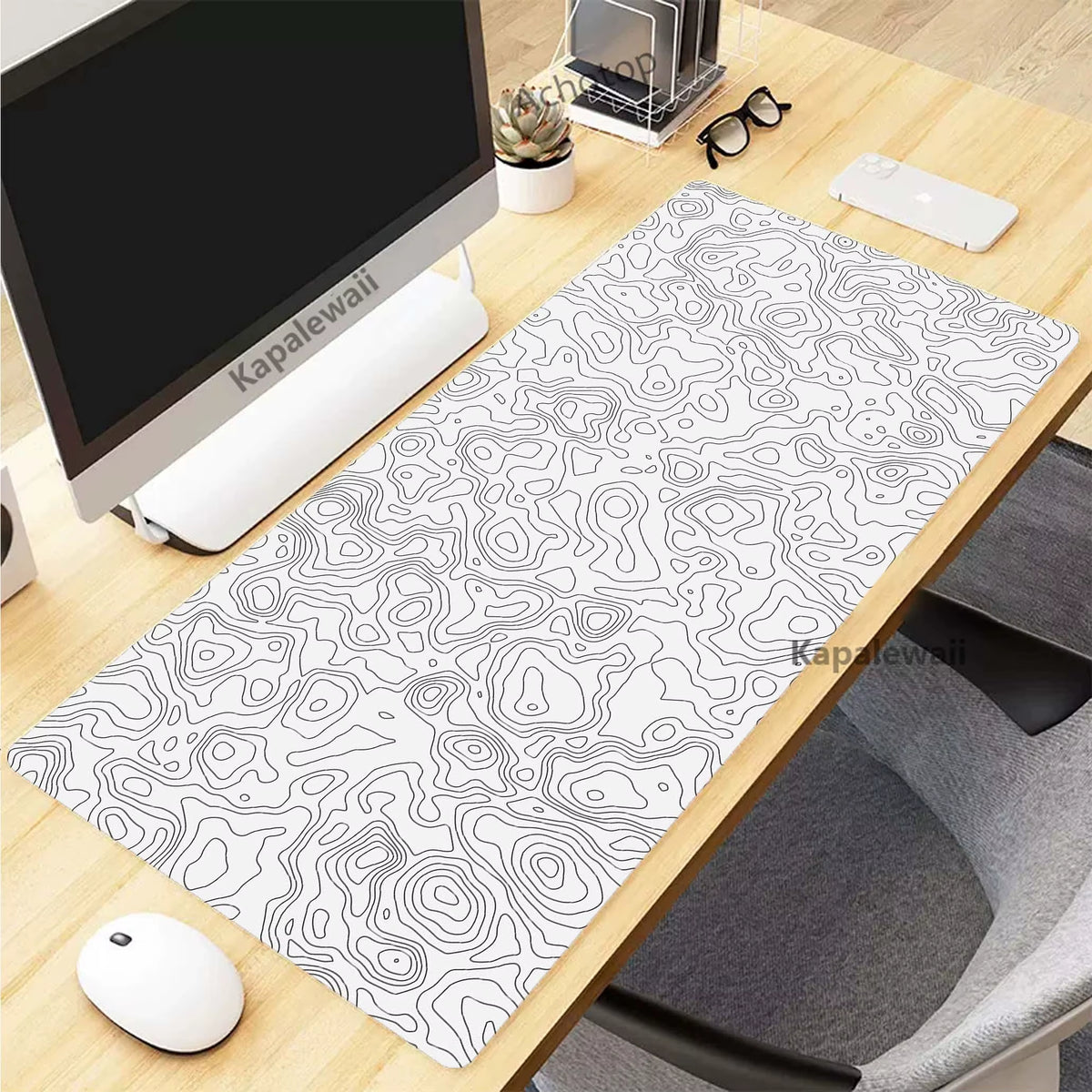 Black and White Topographic Map Art Mouse Pad XXL Mousepad