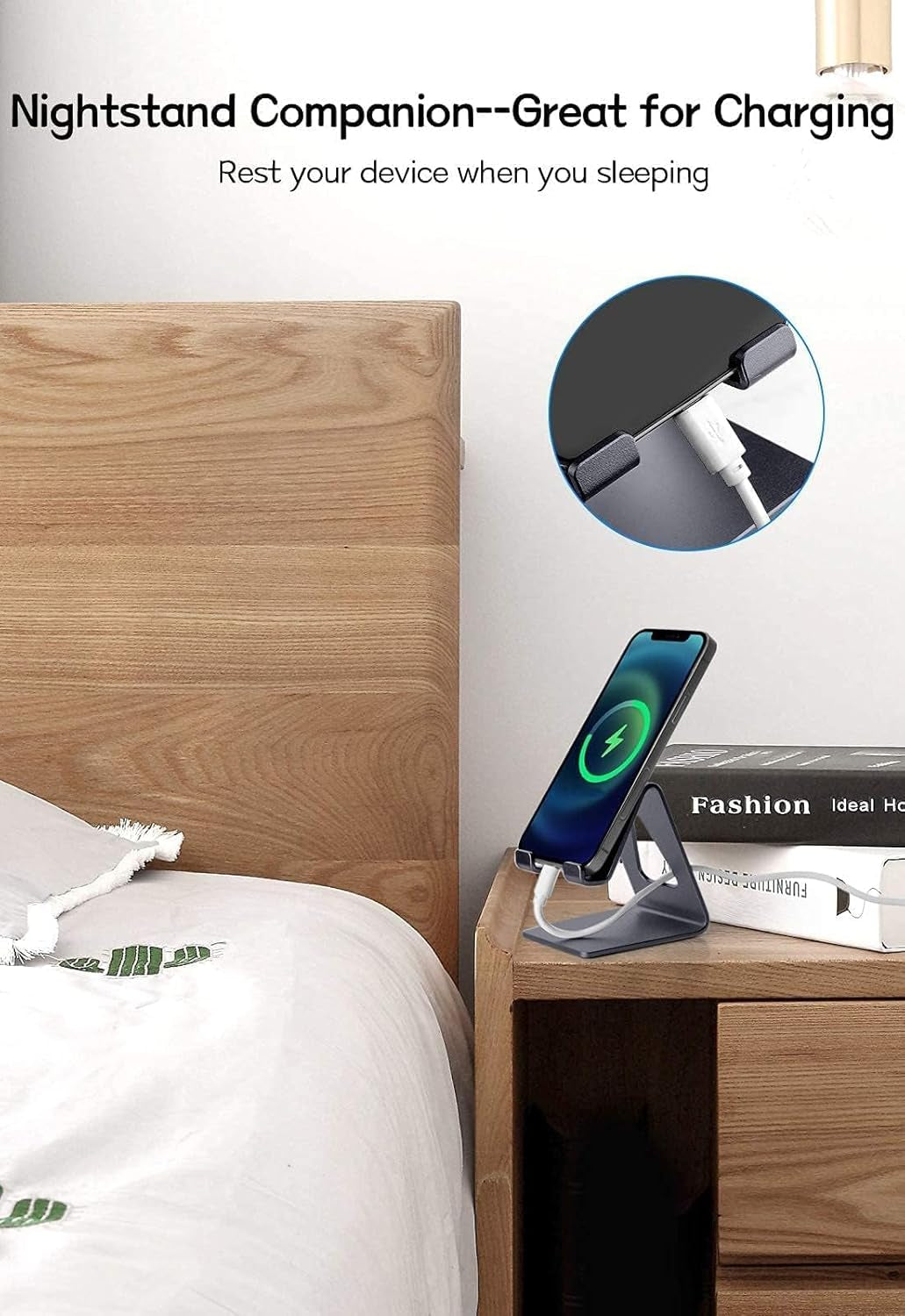 Aluminum Mobile Phone Stand and Desk Holder for iPhone and Samsung Smartphones, Dark Gray