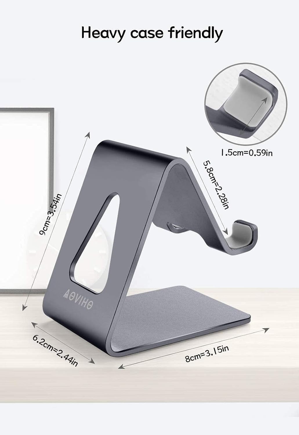 Aluminum Mobile Phone Stand and Desk Holder for iPhone and Samsung Smartphones, Dark Gray