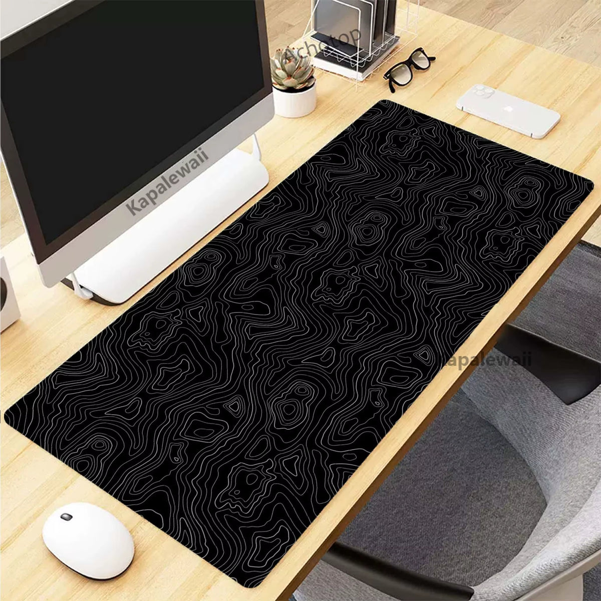 Black and White Topographic Map Art Mouse Pad XXL Mousepad